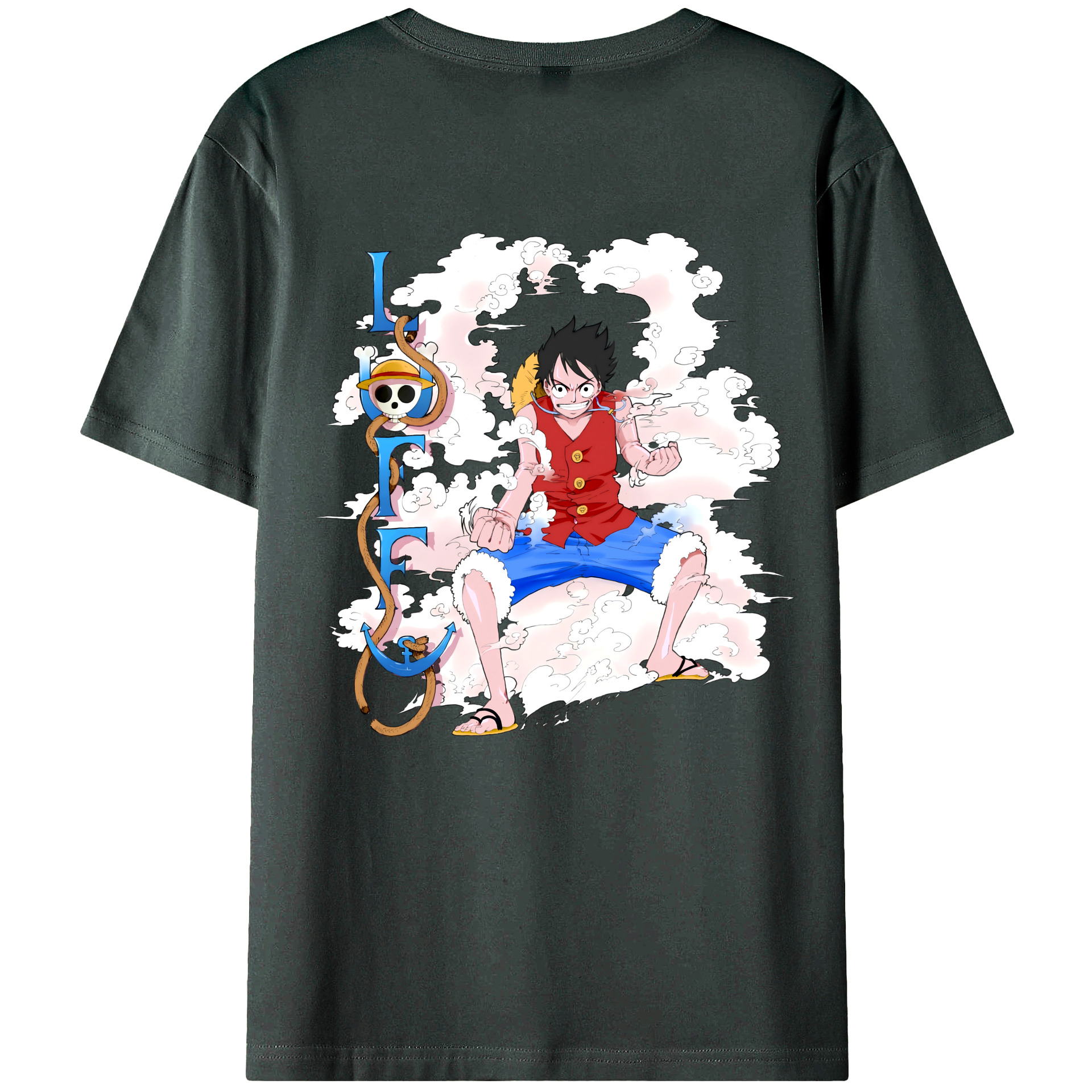 ワンピース モンキー・D・ルフィ ONE PIECE Monkey D. Luffy 綿100％ メンズ半袖Tシャツ（バックプリント） 通気性